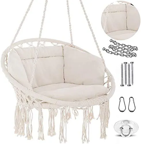 Danlong Patio Yard Garden indoor outdoor bedroom Hanging Macrame Swing hammock Chair with tassel