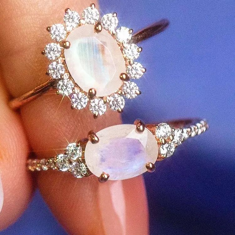Великолепные радужные ювелирные изделия из лунного камня, обручальные кольца с бриллиантами для девушек-подростков из белого золота s925, серебряные кольца