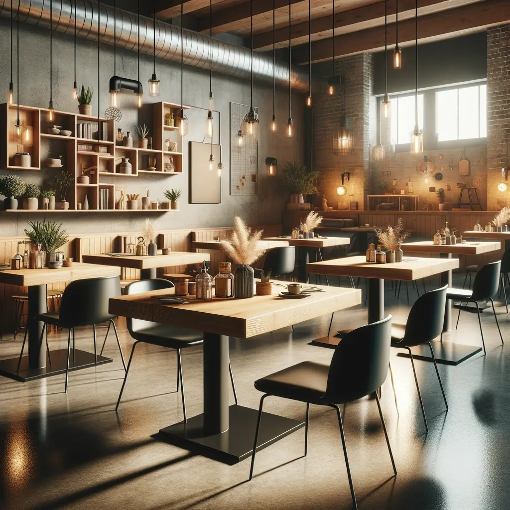 Современный деревянный обеденный стол в промышленном стиле | Коммерческая прочная мебель для ресторанов с металлическим каркасом оптом