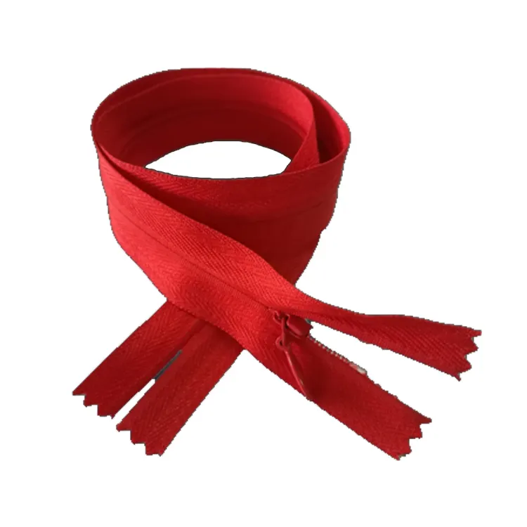 China Manufacture Closed-end 3# Red High-end Nylon Invisible Zipper Tape Accept Customization