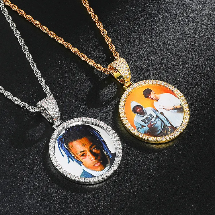 Ожерелье в стиле хип-хоп из меди с бриллиантами, персонализированное ожерелье с фото и гравировкой на заказ, 2023