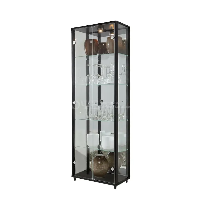 Retail glass display cabinet White Black Silver Multilayer Glass Shelves Mirror Back