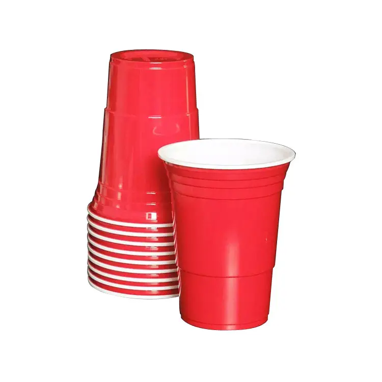 50pcs Solid red/blue Plastic Insulated Cup 16oz Disposable Beer Party Bar Tea Shop Cup Drinking Cup