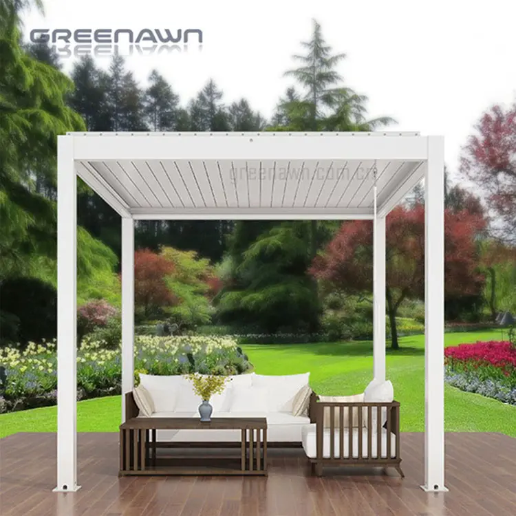 Motorised Or Manual Pergolas Outdoor Gazebo Terrace Louvered Roof Modern Louvred Roof Waterproof Aluminium Pergola