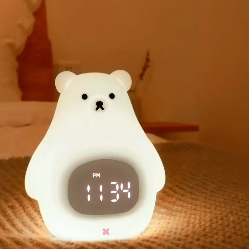 Cross-border Special New Products Bear Shape Timing Alarm Silicone Clock With Sleeping Lights Feeding Colorful Lights