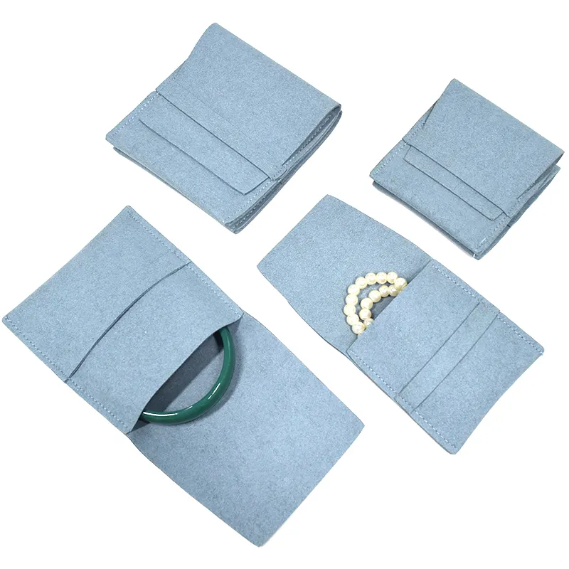 Classic Elegant Vintage Luxury Blue Jewelry Packaging Box Velvet Pouches Gift Pouch Bags With Logo