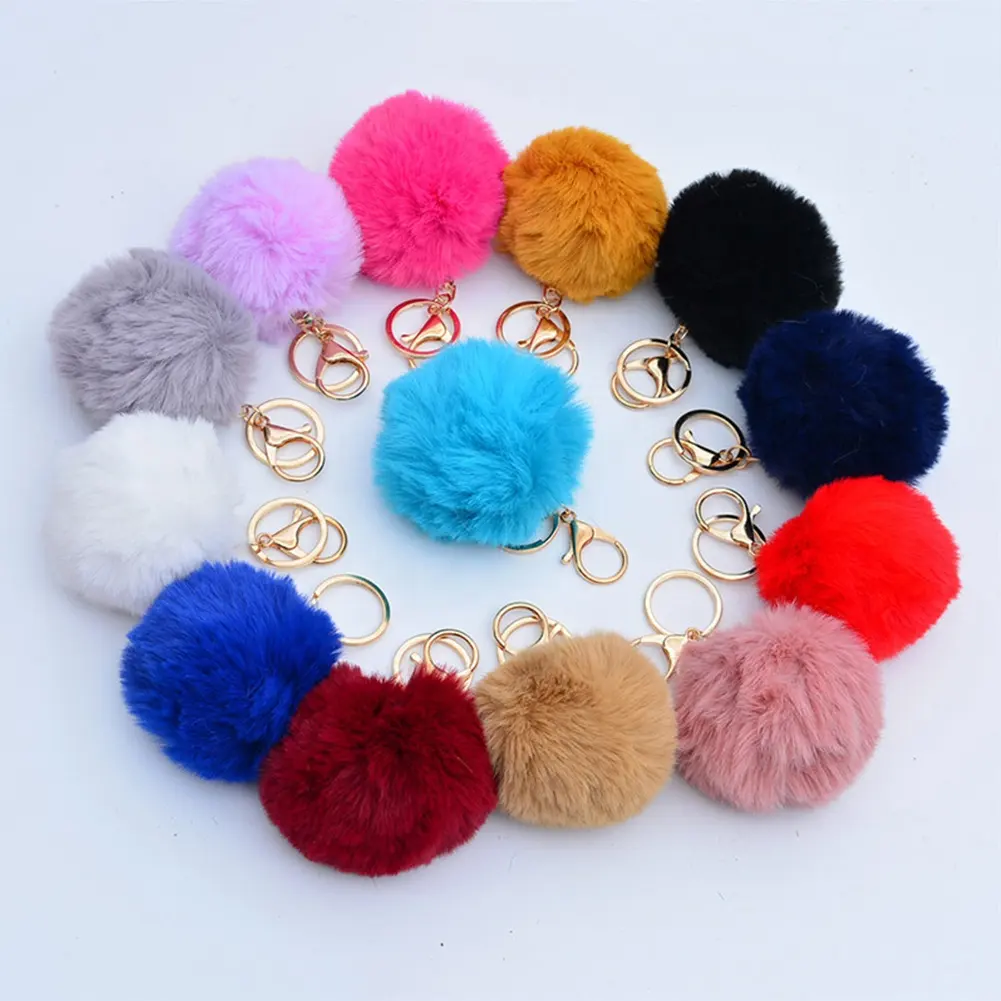 TOMAS Hot Selling Puffball Keychains Pom Pom Fur Ball Keychain Colorful Fluffy Ball Keyring/