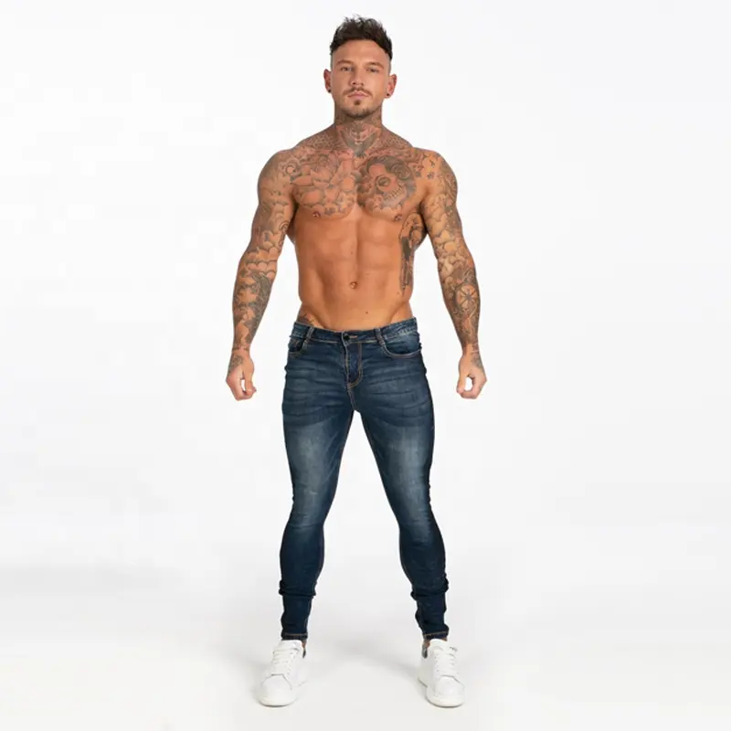Новейший дизайн, мужские Стрейчевые темно-синие джинсовые скинни до щиколотки, повседневные мужские джинсы для взрослых