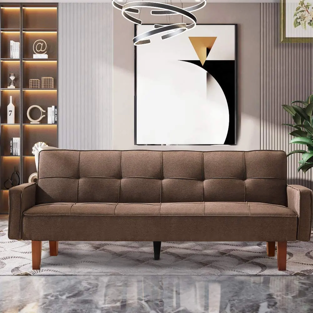 Современный диван-трансформер Futon для гостиной, диван-кровать с мягкой обивкой, раскладное кресло с откидывающейся спинкой, коричневый