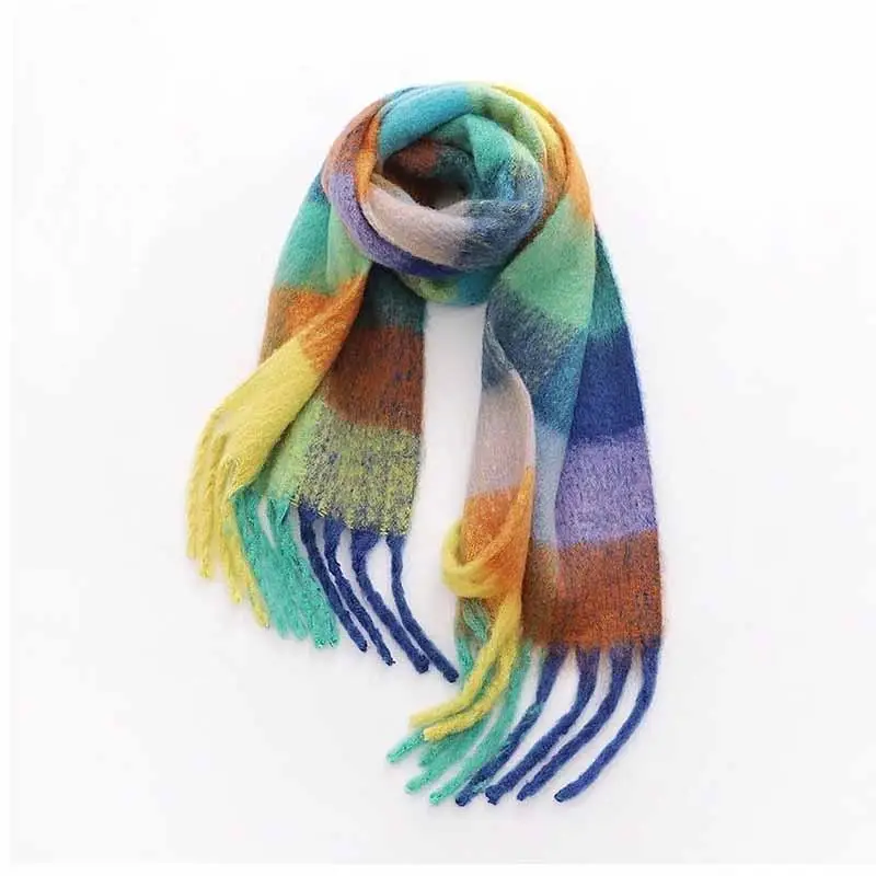 Женский кашемировый шарф, модный шарф радужной расцветки с бахромой, 2020