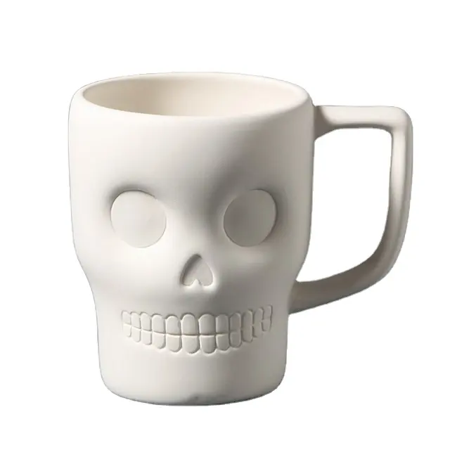 custom factory direct coffee mug ceramic white skulls mug bisque unpainted crafts for kids