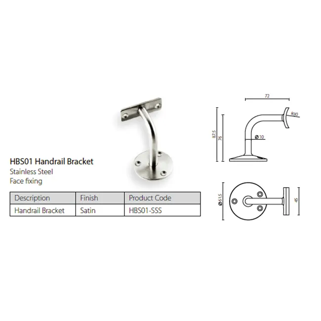 UNITY HBS01 whole sale aluminum handrails for stairs handrail bracket for stair round handrail bracket