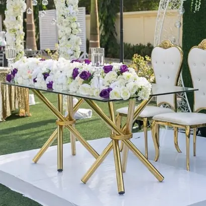 Популярная Минималистичная Свадебная мебель, золотой свадебный стол из нержавеющей стали для свадебного обеденного стола