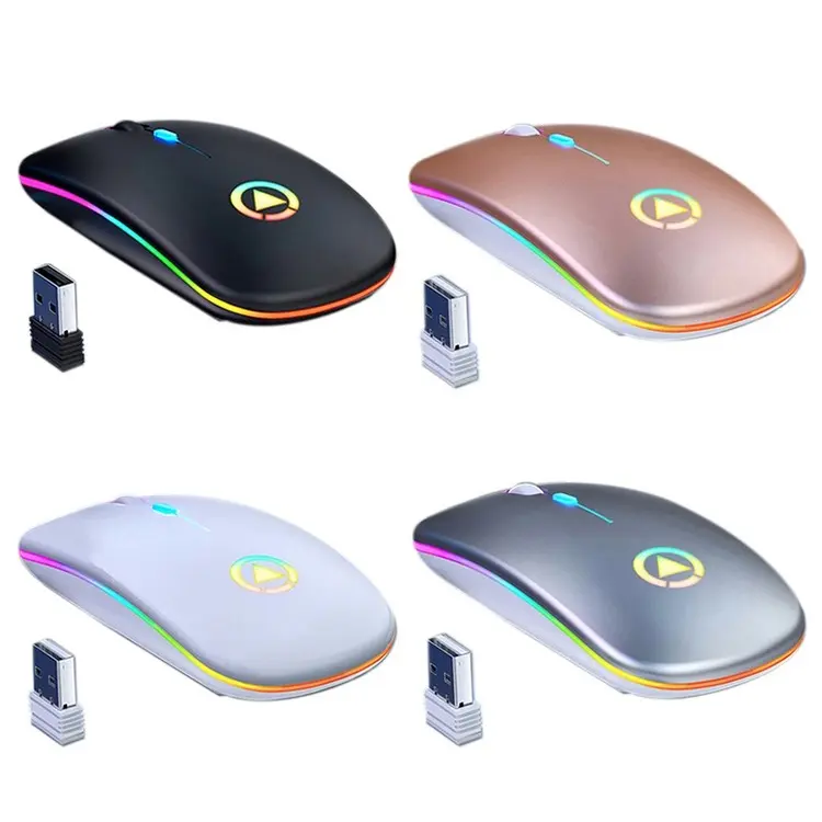 Тонкая тонкая оптическая компьютерная мышь 2,4G, Регулируемая игровая мышь 1600 точек/дюйм RGB, перезаряжаемая беспроводная мышь A2