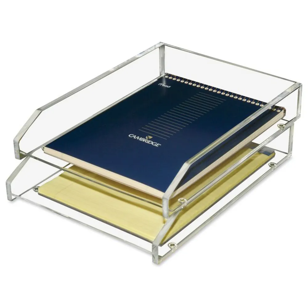 Eco-friendly transparent 2 layer desk organizer acrylic file tray