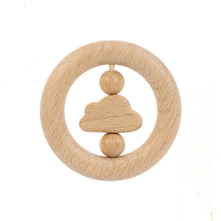 Baby Rattle Factory Price New Born Baby Toys Lovely Beech Wooden Rattle Custom Shape Round Rattle Teether