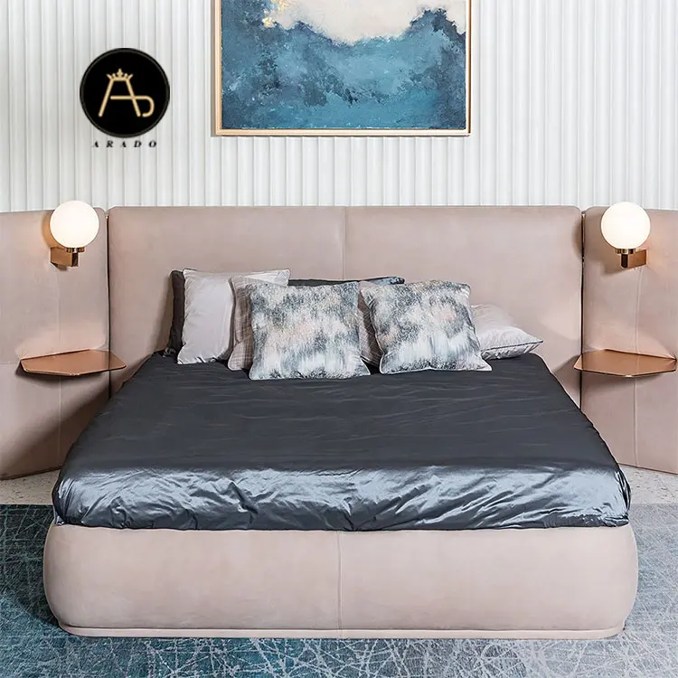 Комплект мебели для спальни в итальянском стиле, кроватка большого размера с рамкой и платформой из натуральной кожи, деревянные кровати