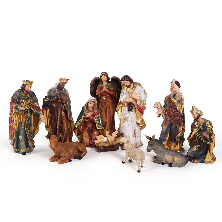 Оптовая торговля на заказ резиновый орнамент религиозная скульптура большая рождественская сцена Иисуса Рождества набор статуэтки