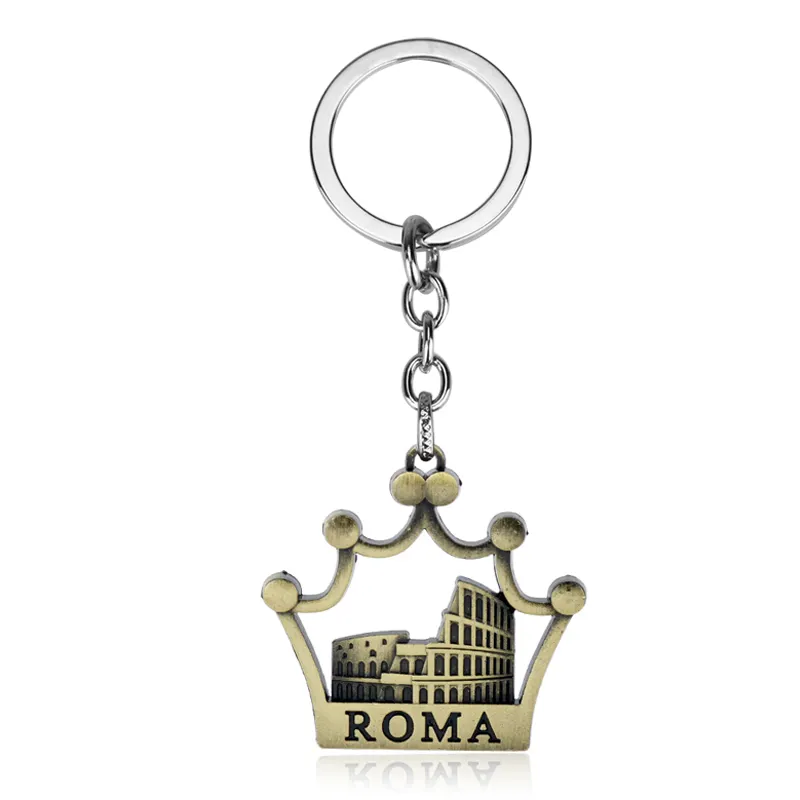 Car Key Chain For Memory Crown Shape Metal Keychain Retro Roman Colosseum Crown Pendants