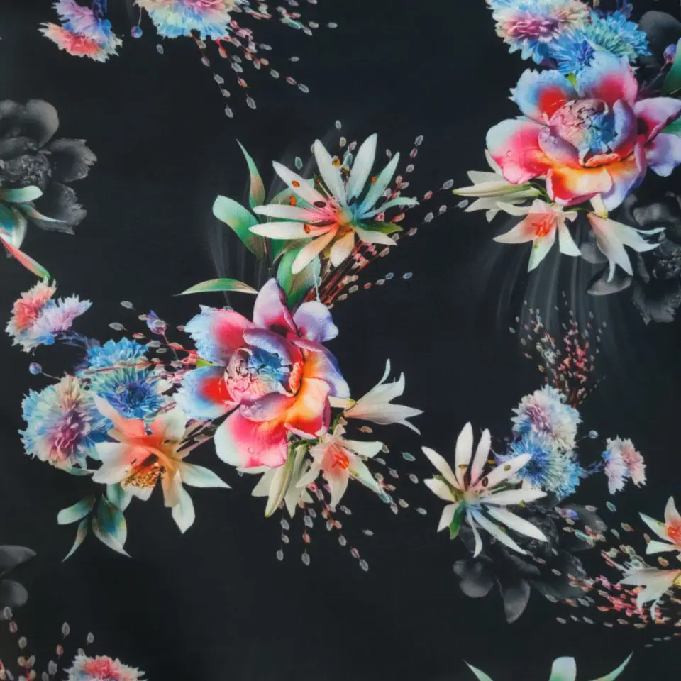 Digital Print Imitated Silk Satin Chiffon Shiny Polyester Flower Fabric