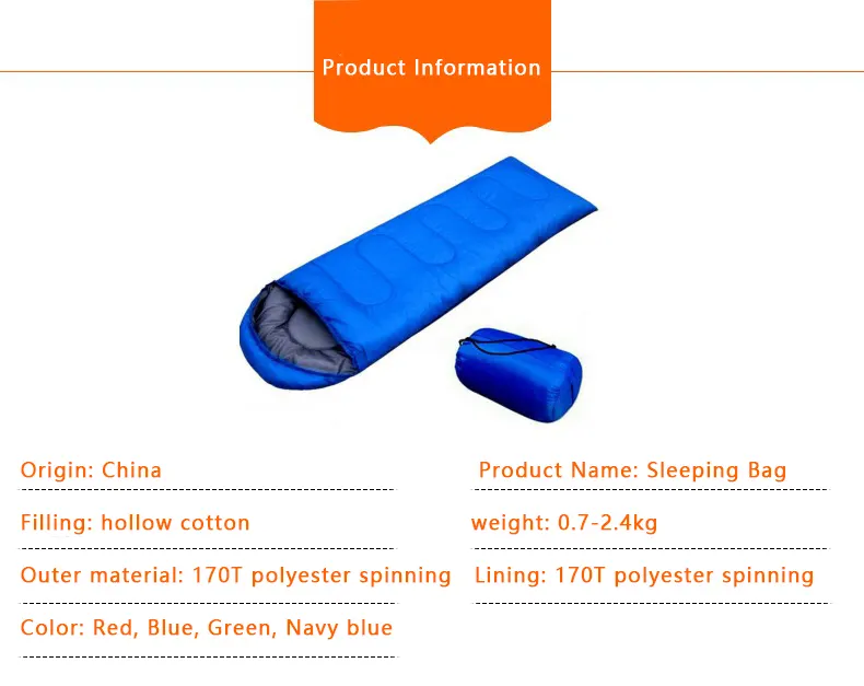 Outdoor Camping Travel Comfortable Warm Lightweight Portable Adult Envelope With Hood Single Sleeping Bag