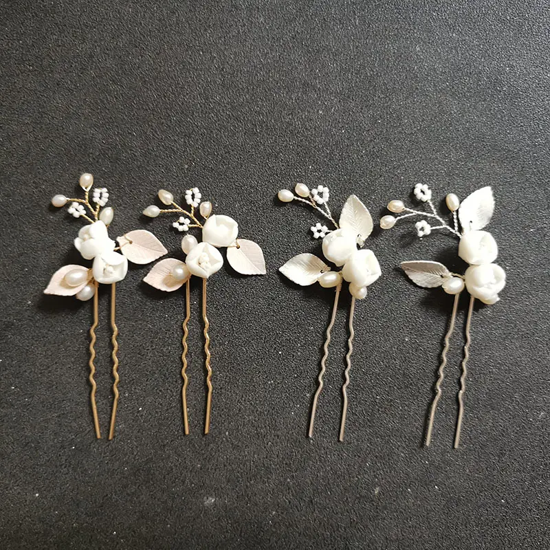 SLBRIDAL Handmade Ceram Flower Freshwater Pearls Bridal Hair Pin Wedding Hair Sticker Women Bridesmaids Jewelry Hair Accessories