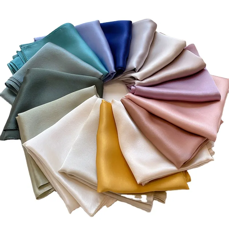 2023 luxury wholesale custom matte square 50*50 scarves 100% satin hair silk head edge scarf Solid Color bandana laying woman BB