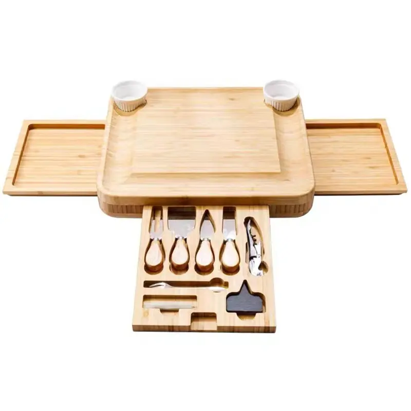Бамбуковая доска для сыра с инструментами, Бамбуковая доска для сыра с Набором столовых приборов