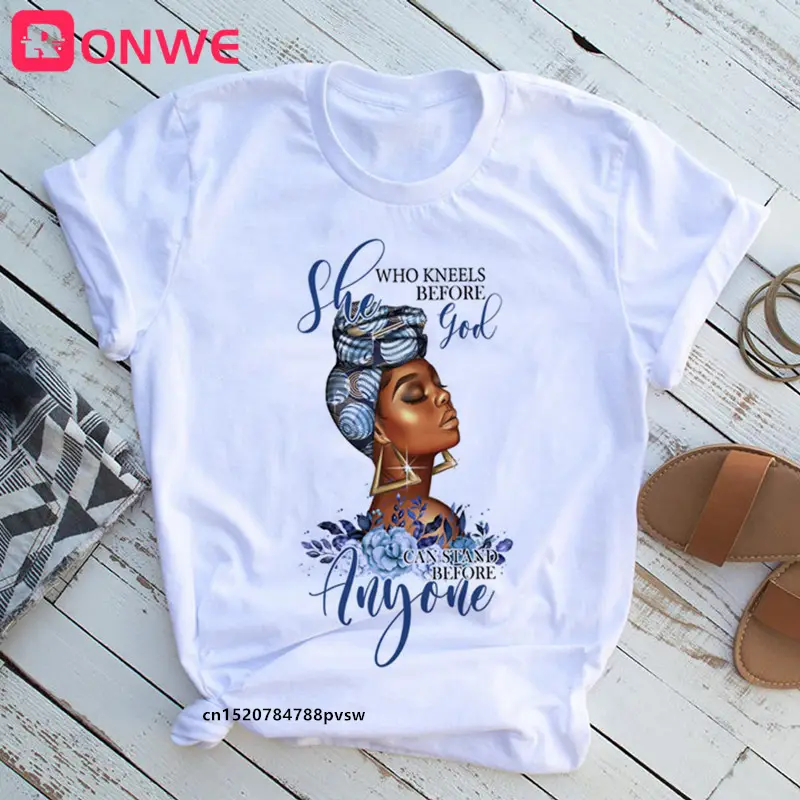 Красота африканская леди женская футболка африканская черная девушка история месяц женская футболка меланин футболка, Прямая поставка