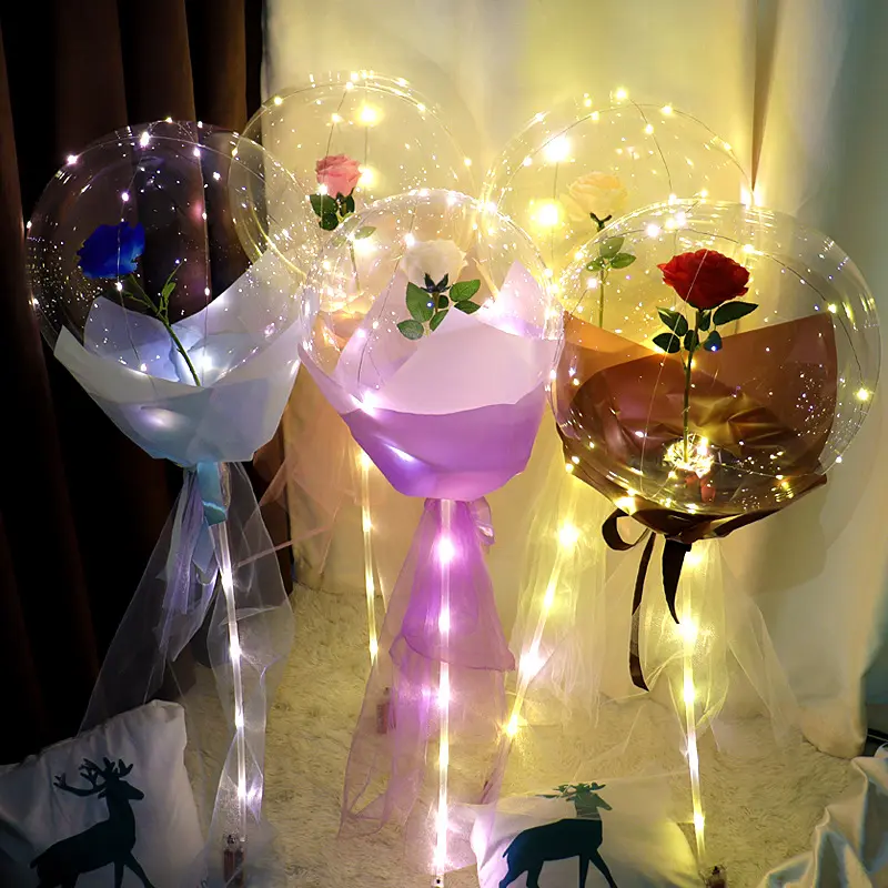 20 Inch Transparent Led Balloon Light Luminous Rose Bobo Balloon Space Bobo Ball Bouquet Valentine's Day Confession