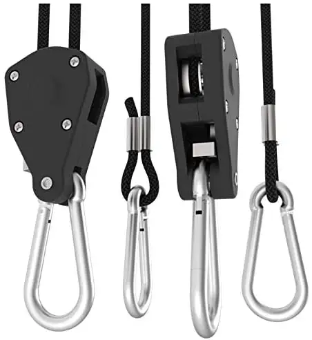 Hanshuo Heavy Duty Adjustable Rope Ratchet Grow Light Hangers 1/8 Inch Clip Type Rope Gardener Use