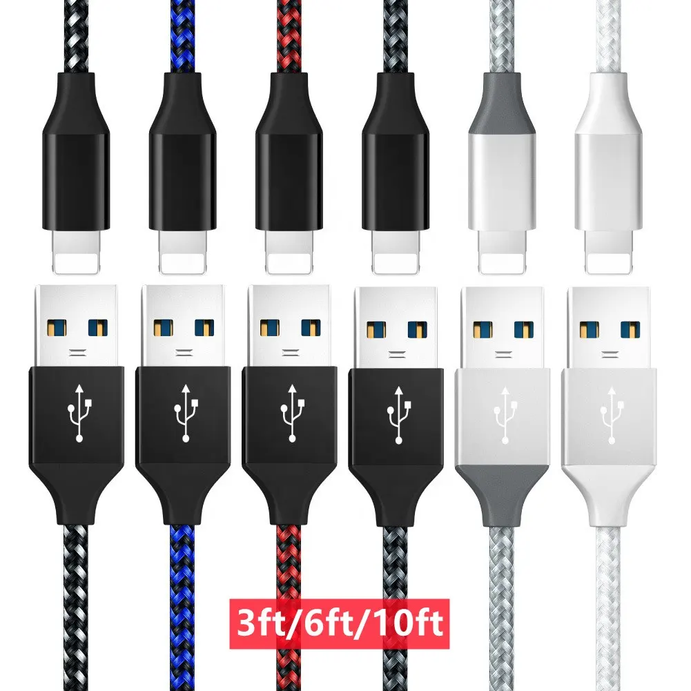 for iPhone Charging Cable USB 3ft 6ft 10ft for iPhone Cable Charger Braided Nylon 3 Pack 5 Pack for iPhone Data Cable 1M 2M 3M