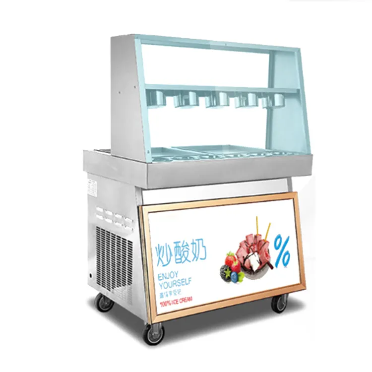 ETL CE approved fry fried ice cream roll machine/double Square Round pan fry ice cream machine