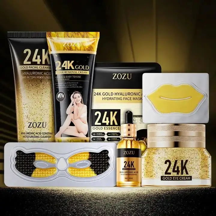 OEM ZOZU, лучшие продажи, Золотая гиалуроновая кислота, органический увлажняющий Восстанавливающий витамин С, косметический набор для ухода за кожей серии