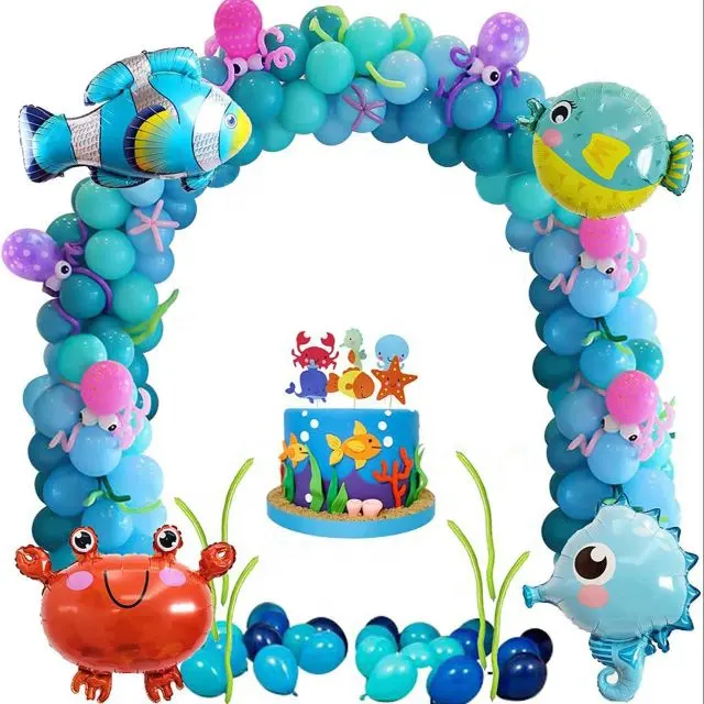 Морской тематический венок с арокой, 40 дюймов, набор украшений для детского дня рождения, набор воздушных шаров с животными для детского праздника, украшение для вечеринки