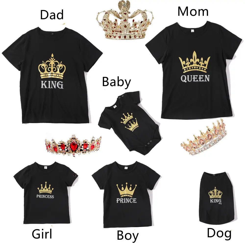 Fashion black t shirt in stock factory produce high quality cotton material matching clothes family sets