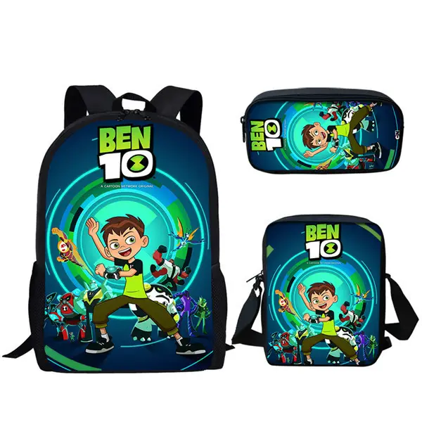 Cartoon Ben 10 Games Print Children's 3PCS Set School Bags Kindergarten Boys Girls Kids School Backpack Mochila Escolar