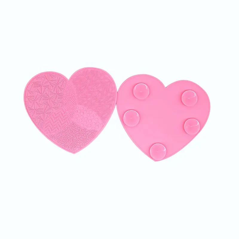 New heart shaped silicone makeup brush cleaning mat pad with suction cup