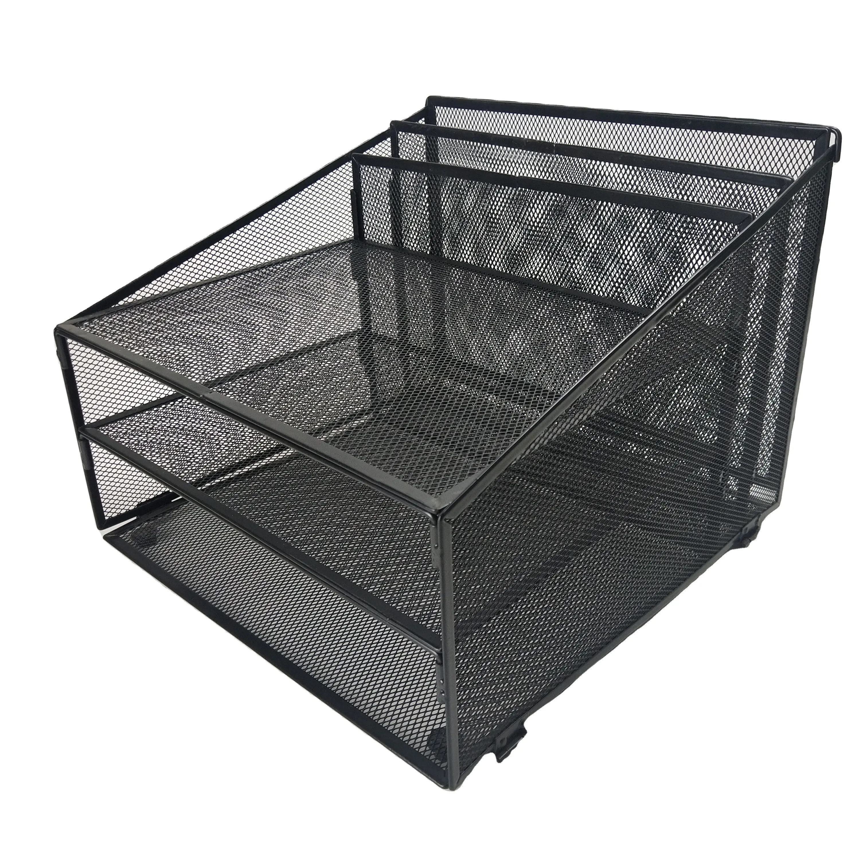 Office Accessories Metal Mesh Hanging Storage Basket 3 Compartment Wall Mounting Organizer Rack Magazine Document File Holder