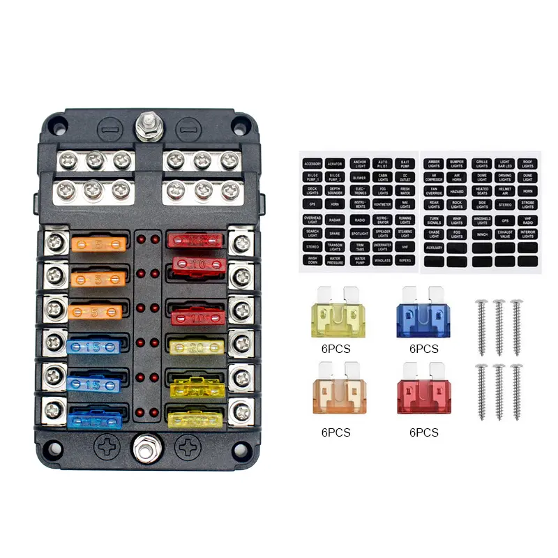 12 Way Blade Fuse Block Car ATO/ATC Fuse Box Holder Negative bar