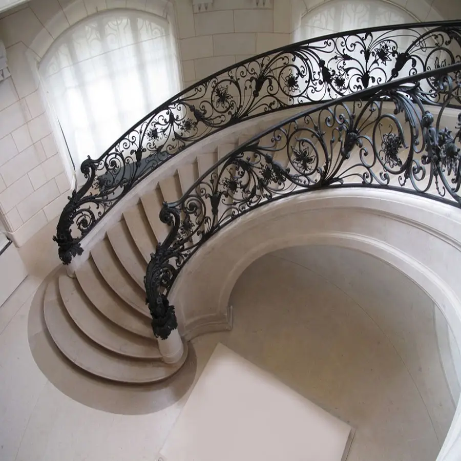 Luxury Custom wrought iron stair railing designs, spiral/curved staircase handrail design