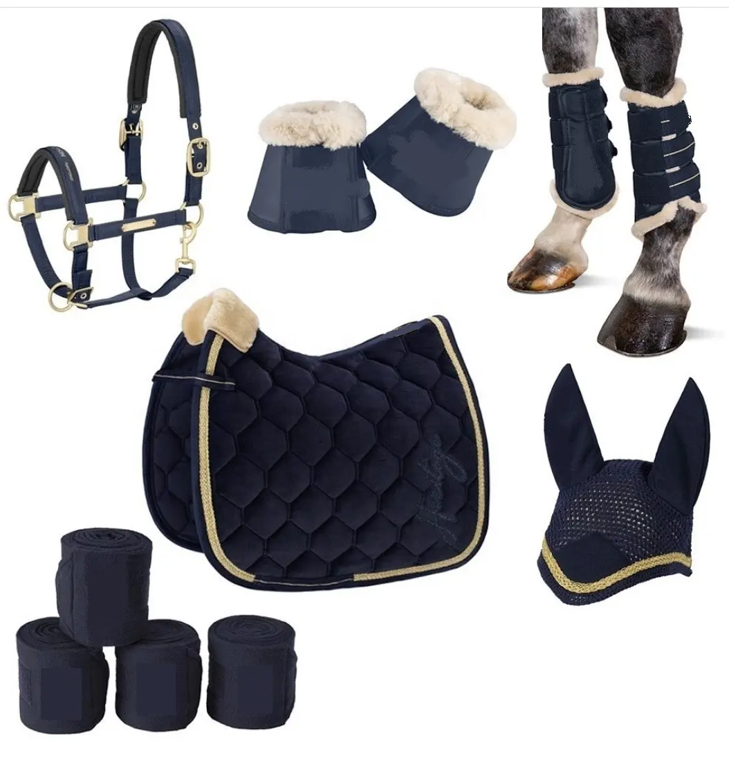 Navy Saddle Pad Set, made of Cotton/Velvet/Satin for Horse