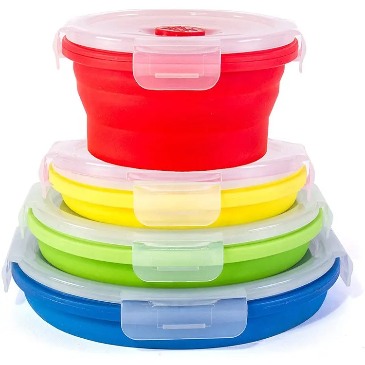 Airtight Collapsible Silicone Lunch Box Food Storage Containers With Lids