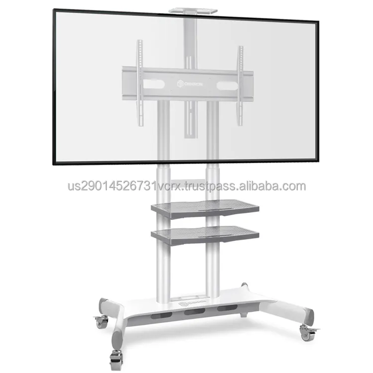 ONKRON Mobile TV Stand Portable Cart with Wheels Rolling for 50 - 83 Inch LCD LED OLED Flat Curved 200 LBS Screens TS1881 White