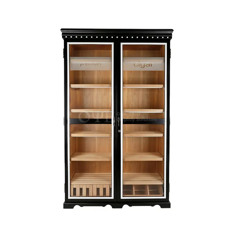 Wooden Cigar showcase display mirror black double glass display showcase for smoke shop cigar display cases