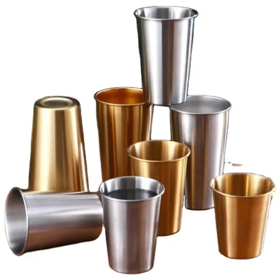 Оптовая продажа, многоразовые металлические стаканы для чая, пива, кофейные чашки из нержавеющей стали с логотипом под заказ, золотые и серебряные