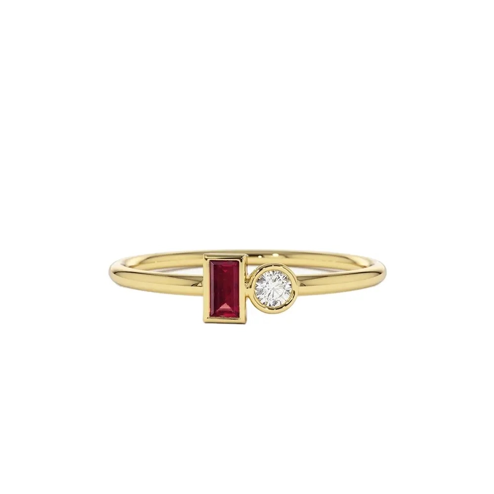 Gold Plated Classical Eternity Gemstone Ring Simple 14k Baguette Ruby and Diamond Ring for Women Wedding