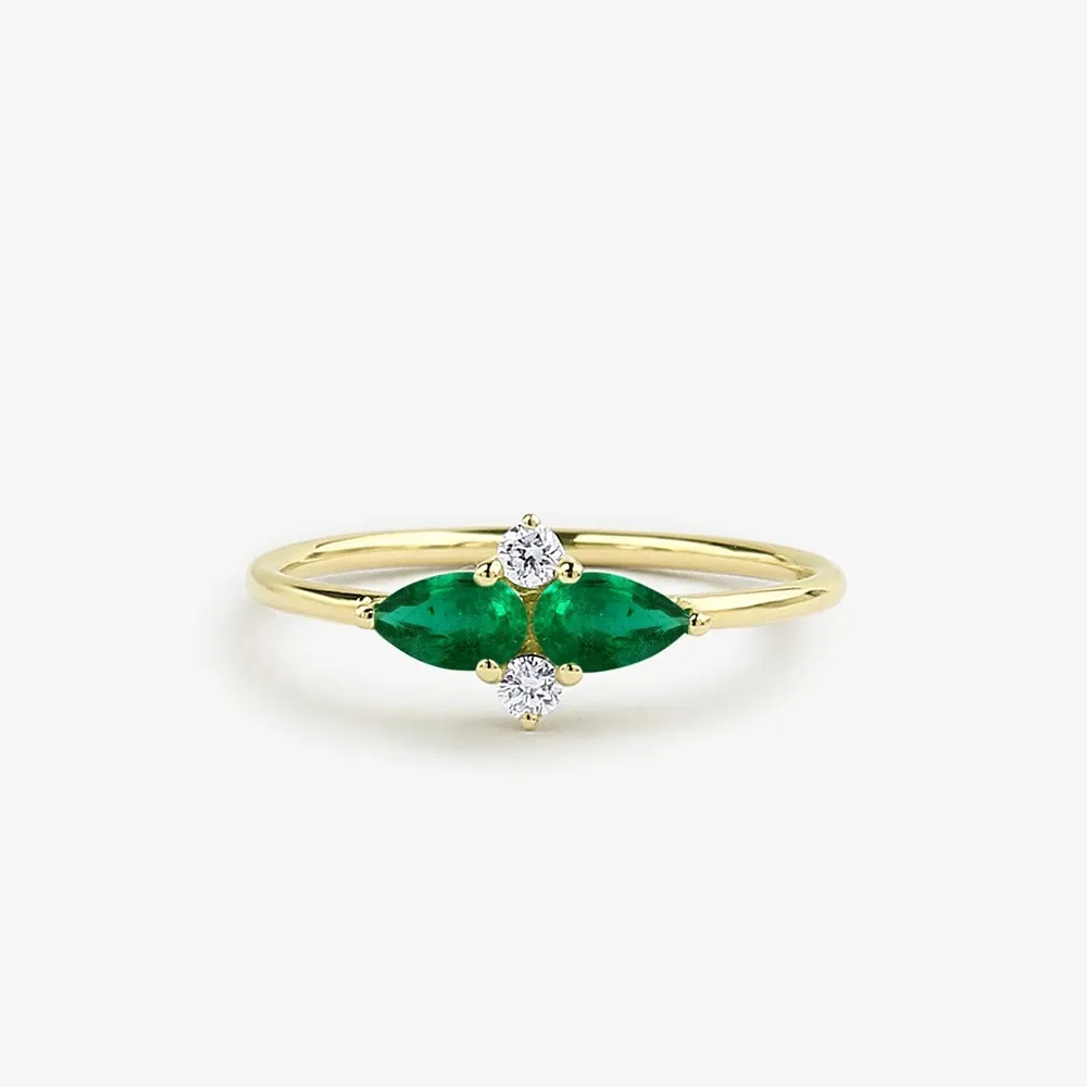 Pear Shape Emerald Ring Made In 14k Solid Gold Beautiful Gemstone Engagement Ring Natural Diamond Fine Jewelry Manufacturer