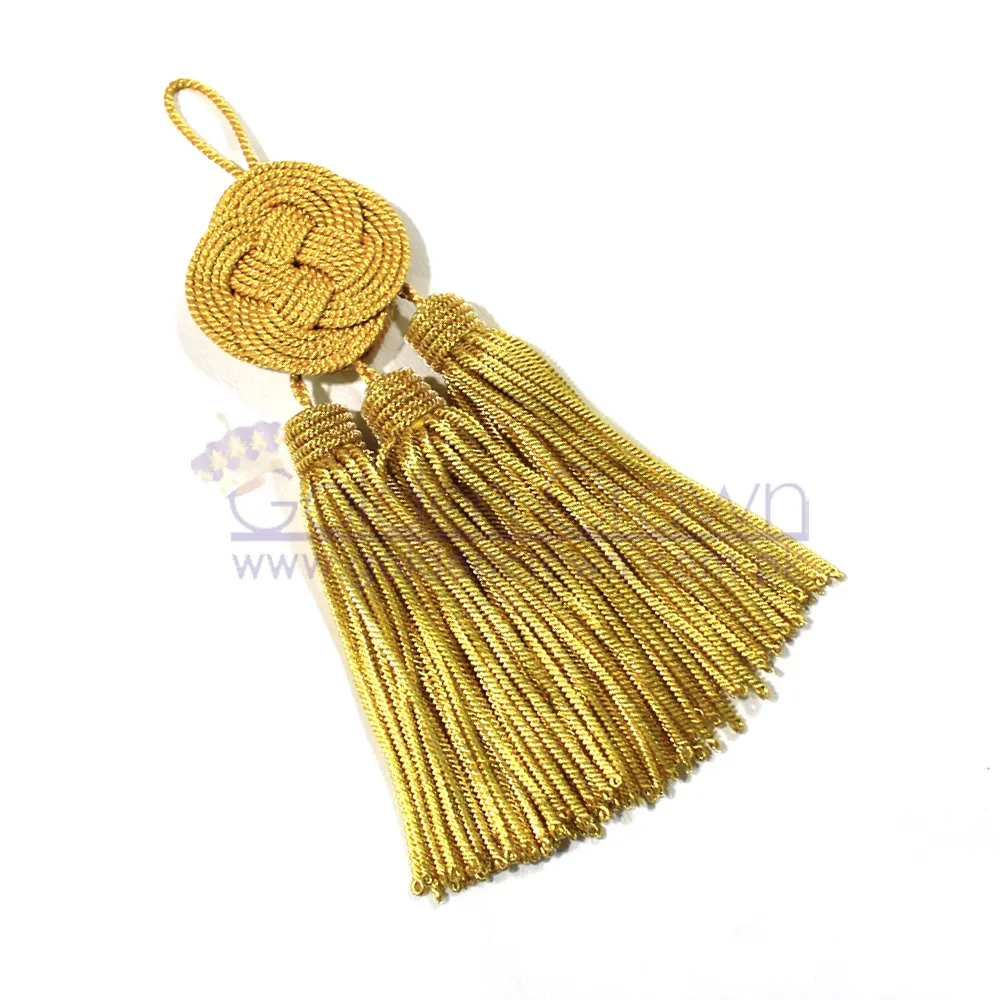 Bullion Tassel with knot 3 small gold Tassels Metallic thread and Viscose for liturgical