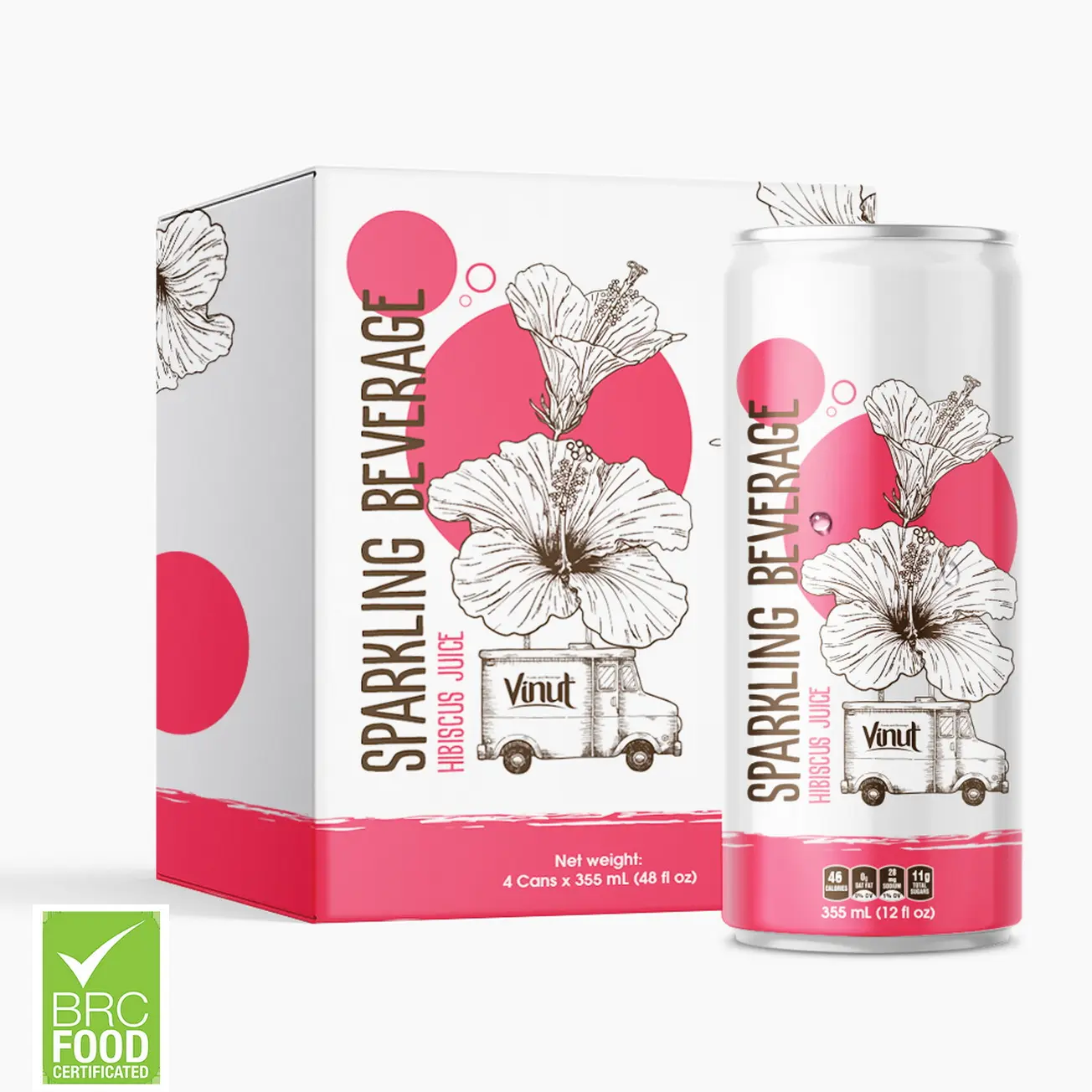 12 fl oz Sparkling water VINUT 4 Cans Hibiscus Juice Company Good price 100% Pure Newest OEM beverage